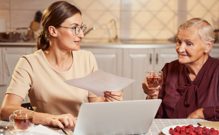 Elderly with child on computer.